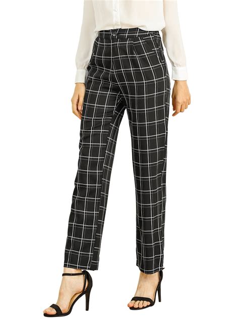 Tailored Straight Pants Black Checkered Wool 